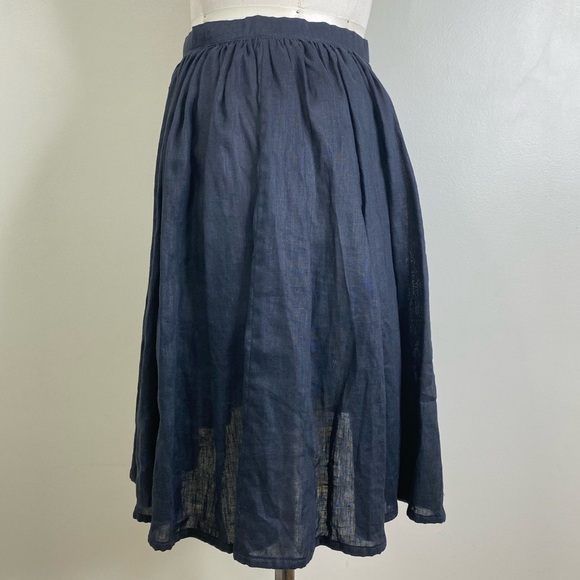 100% LINEN GATHERED SKIRT SNAP CLOSURE ONE POCKET LIGHT BLACK/DARK GREY - Picture 9 of 10